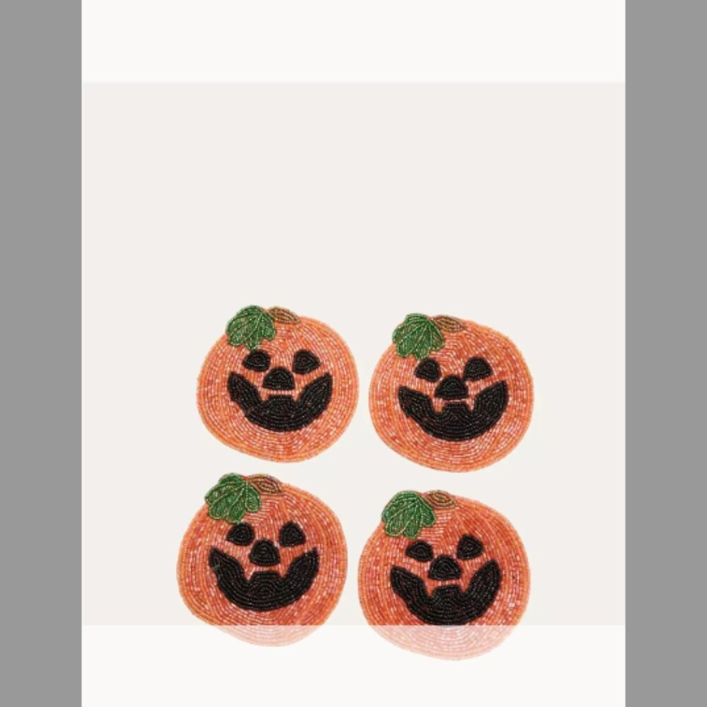 Sudha Pennathur Halloween Pumpkin Beaded Coasters, 4-Piece Set